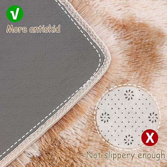 Super Soft Fluffy Living Room Area Rugs 2x8 ft Tie-Dyed Beige Shaggy Furry Carpet Washable Non-Slip Floor Rug Bedroom Bedside Nursery Rug Fuzzy Girls Boy Reduce Noise Dorm Home Decor