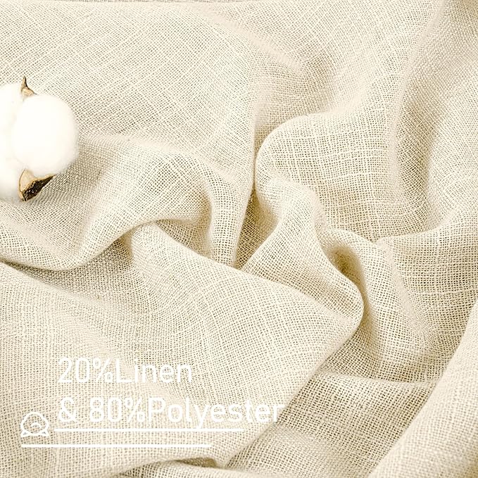 LAMIT Small Kitchen Linen Curtains 24 Inch Length 2 Panels, Beige Light Filtering Panels Back Tab and Rod Pocket Neutral Drapes for Bathroom/Small Windows, 34 x 24 Inch