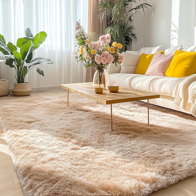 OLANLY 5x8 Machine Washable Large Area Rugs for Living Room, Bedroom, Soft Fluffy Shaggy Bedside Rug, Indoor Floor Carpet for Kids Girls and Boys, Dorms, Nursery, Home Decor Aesthetic, Beige