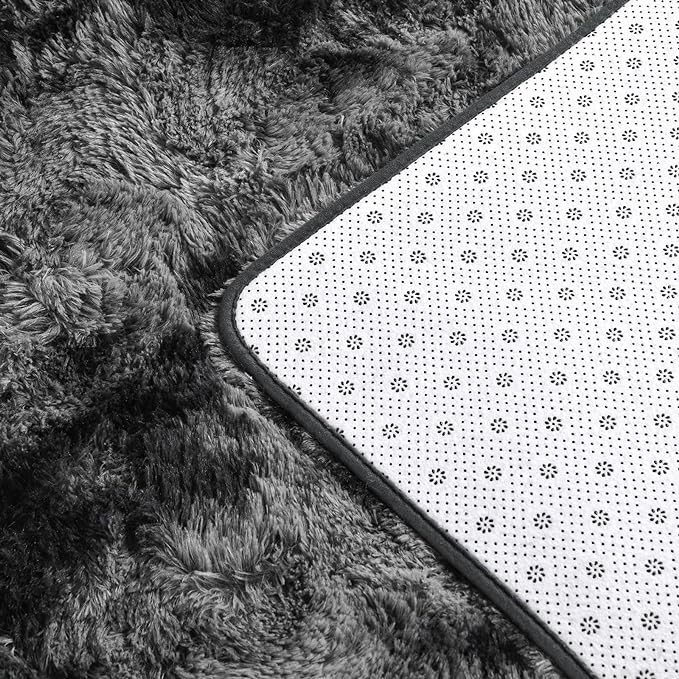 Deerhoo Large Shag Area Rugs 9 x 12, Tie-Dyed Plush Fuzzy Rugs for Living Room, Ultra Soft Fluffy Furry Rug for Bedroom, Indoor Carpet Nursery Rugs for Kids Room Home Decor, Dark Grey