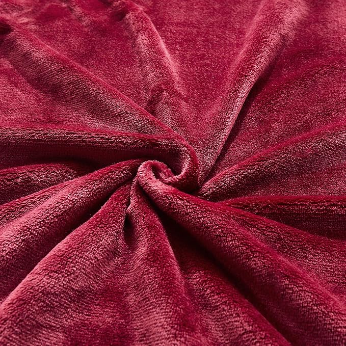 TASTHROW Large Flannel Fleece Throw Blanket, 50×70 Inch - Cozy Lightweight Thick Blanket - All Seasons Suitable for Women, Men and Kids (Two Pack, Burgundy)