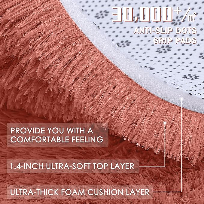 OLANLY 2x6 Machine Washable Runner Rugs for Hallway, Soft Fluffy Shaggy Bedside Rugs for Bedroom, Living Room, Indoor Floor Carpet for Kids Girls and Boys, Home Decor Aesthetic, Rust Red