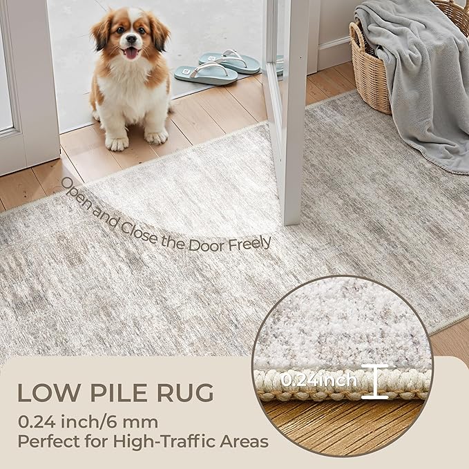 Long Hallway Runner Rug- Carpet Runners for Hallway 12ft, Anti Slip Backing Washable Rug Runner for Entrance, Living Room, Soft Low Pile Modern Rug Runner(2'x12', Brown/Grey/Ivory)