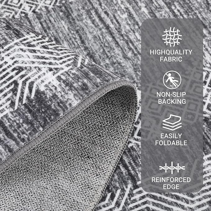 GarveeHome Modern Geometric Area Rug 2x3 Distressed Bordered Washable Non Slip Floor Small Carpet Non Shedding Thin Soft Low Pile Rug, Contemporary Gray Rug for Dining Room, Living Room