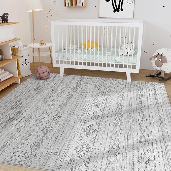 Nakagishi 5x7 Area Rugs Living Room: Washable Boho Large Neutral Soft Farmhouse Rug Stain Resistant Modern Indoor Floor Non-Slip Carpet for Bedroom Nursery Kids Office Dining Room Dorm - Dark Grey