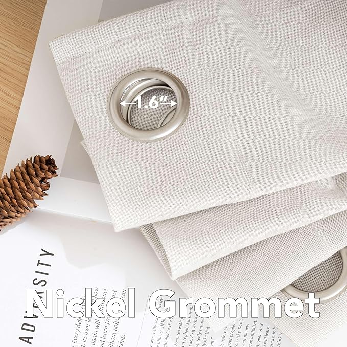 H.VERSAILTEX Elegant Natural Linen Blended Energy Efficient Light Filtering Linen Textured Curtains/Nickel Grommet Semi Sheer Window Treatments Panels/Drapes (Set of 2, Heathered Natural, 52" x 54")