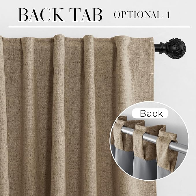 RYB HOME Burlap 100% Blackout Curtains 63 inch Long, Light Blacking & Thermal Insulated Curtains for Nursery/Bedroom/Boys'Room, Back Tab & Rod Pocket Window Treatment, W52 x L63, 2 Panels