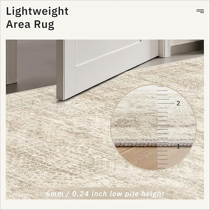 6x9 Area Rug for Living Room Washable 6x9 Rug Non-Slip Modern Rugs for Bedroom Dinning Room Ultra-Thin Indoor Beige Rug