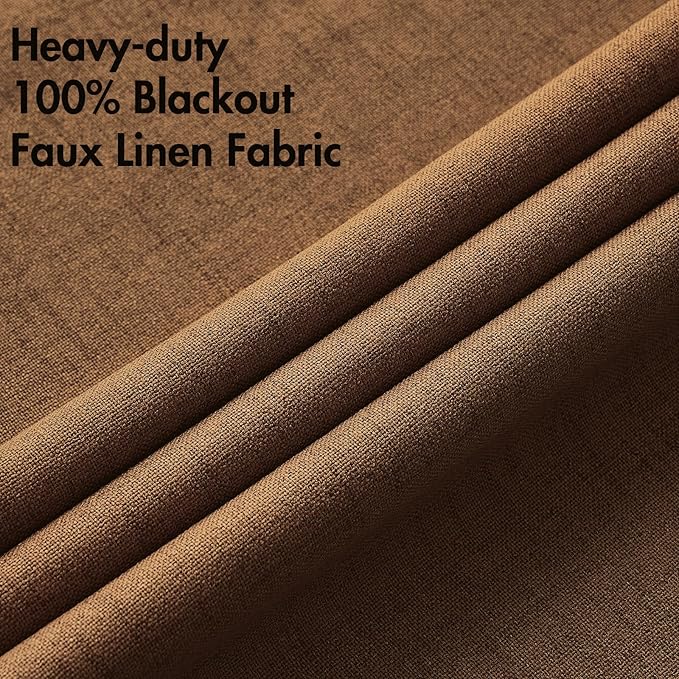 MIULEE Linen Curtains 100% Blackout for Bedroom Thermal Insulated Brown Grommet Room Darkening Curtains & Drapes Fall Decor for Living Room Nursery 52 x 72 Inch (2 Panels)