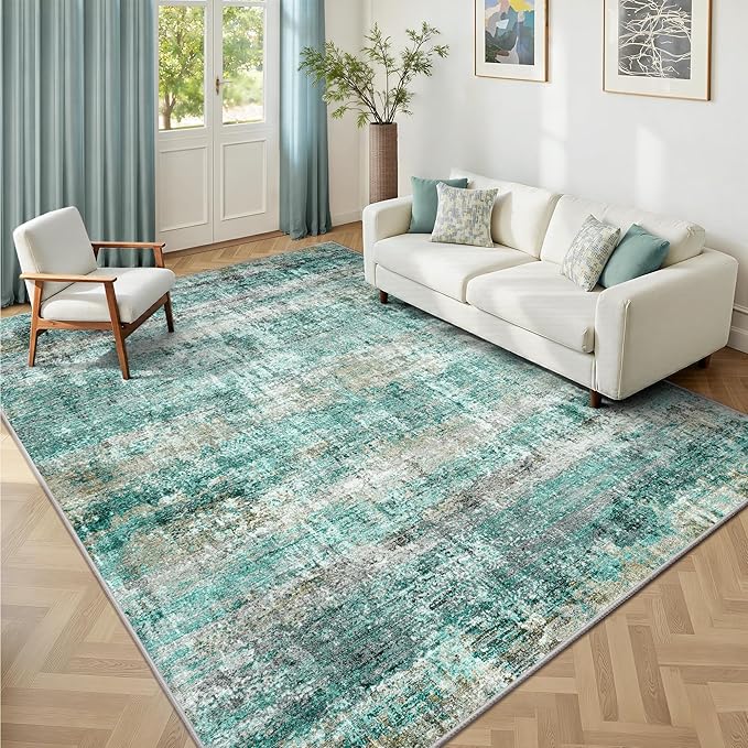 LEPEII 6x9 Area Rugs, Washable Modern Abstract Area Rugs for Living Room, Indoor Neutral Area Rug for Bedroom, Dining Room, Low Pile Non-Slip Non Shedding Rugs-Green