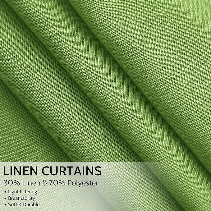 Lime Green Linen Curtains 84 Inches Long, Back Tab Light Filtering Semi Sheer Privacy Drapes for Living Room & Bedroom Simple Style, 52x84 inch, 2 Panels
