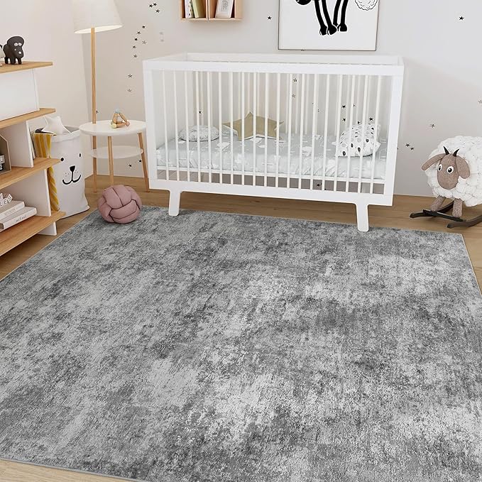 Nakagishi 10x12 Area Rugs Living Room: Washable Abstract Large Neutral Soft Rug Stain Resistant Modern Indoor Floor Non-Slip Carpet for Bedroom Nursery Kids Playroom Office Dining Room Dorm- Grey