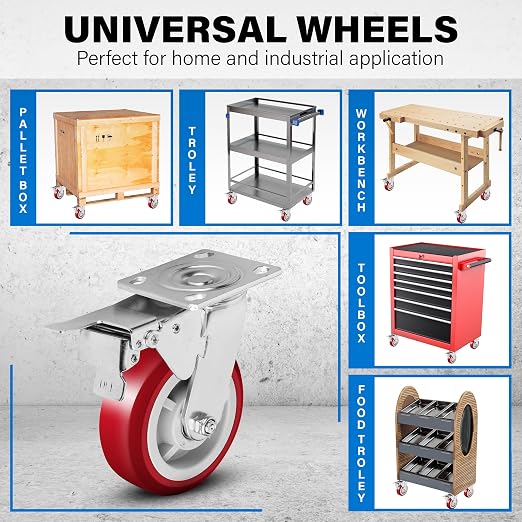 6 Inch Caster Wheels Heavy Duty Casters Set of 4 Lockable Cart Wheels - Image 5