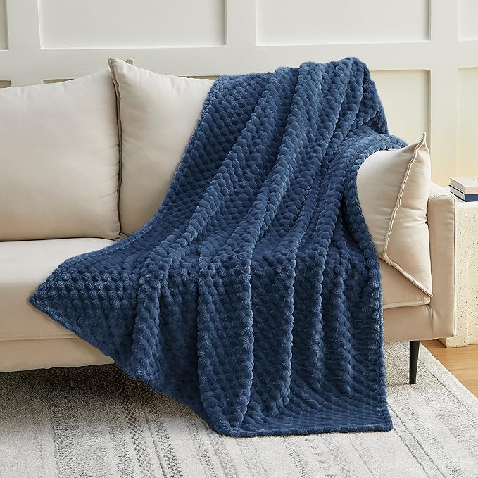 EXQ Home Fleece Blanket Throw XL for Couch or Bed - 3D Imitation Turtle Shell Jacquard Decorative Blankets - Cozy Soft Lightweight Fuzzy Flannel Blanket Suitable for All Seasons(50"×70",Dark Blue)