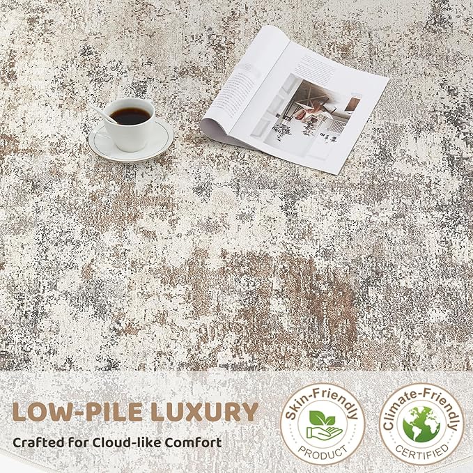 UERMEI 3X14 Washable Runner Rug for Hallway: Soft Neutral Modern Abstract Area Rug - Non-Slip Low Pile Long Throw Indoor Carpet for Kitchen Entryway Kitchen Bedroom Laundry - Brown Grey