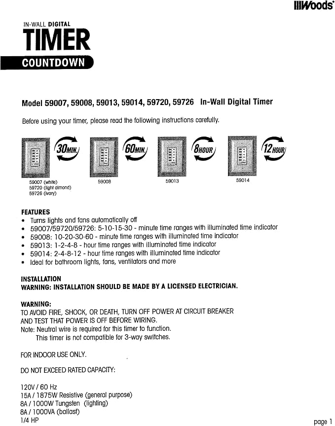 Southwire Woods In-Wall 60-Minute Digital Countdown Timer - Image 7