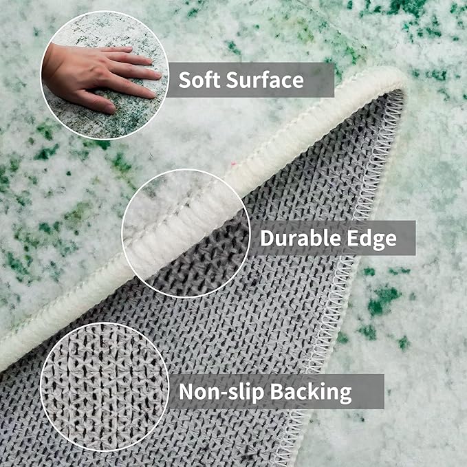 Hallway Runner Rug 2x8 Washable: Entryway Runners Rugs Non Slip Easy-to-Clean - Soft Living Room Bedroom Carpet - Thin Low Pile Printed Floor Mat for Dining Room Green