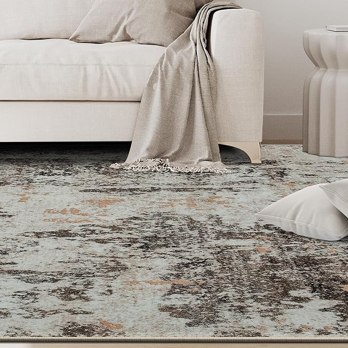 10x14 Area Rugs for Living Room Rug Washable: Abstract Large Rug Indoor Modern Carpet Non Slip for Dining Room Bedroom Nursery Home Office Brown Beige