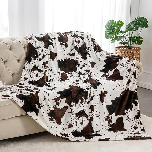 BEDELITE Cow Print Throw Blanket Twin Size for Couch & Bed, 300GSM Cute Plush Cozy Fuzzy Blanket 60x80 inches, Super Soft Warm Lightweight Throw Blanket for Travel Camping, Brown
