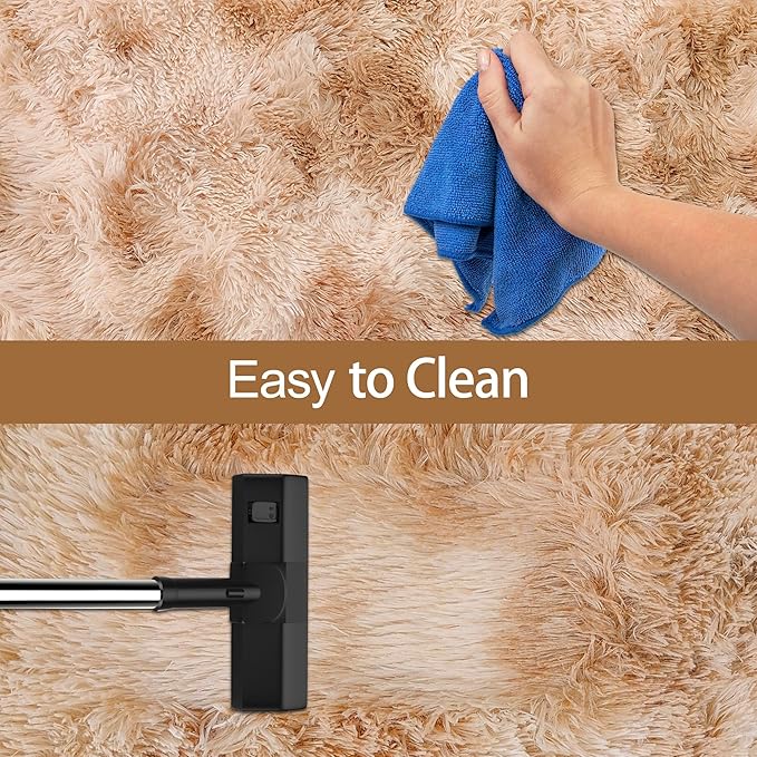 Super Soft Fluffy Living Room Area Rugs 2x8 ft Tie-Dyed Beige Shaggy Furry Carpet Washable Non-Slip Floor Rug Bedroom Bedside Nursery Rug Fuzzy Girls Boy Reduce Noise Dorm Home Decor