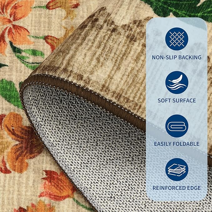 GarveeHome Washable Rug 9x12 Area Rugs for Living Room, Floral Rug for Bedroom, Soft Vintage Non Slip Throw Rugs with Rubber Back, Low Pile Stain Resistant Boho Floral Carpet for Dining Room, Beige