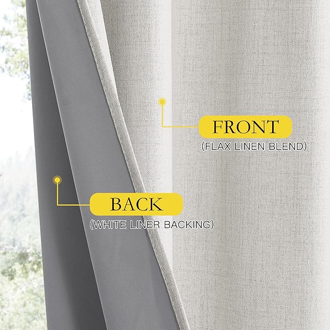 NICETOWN Snowbound Vintage Linen 100% Blackout Curtains for Classroom, Thermal Insulated Curtains 72" Long, Noise Reducing Window Treatment Drapes for Gym Room, 42" Wide Per Panel, Set of 2