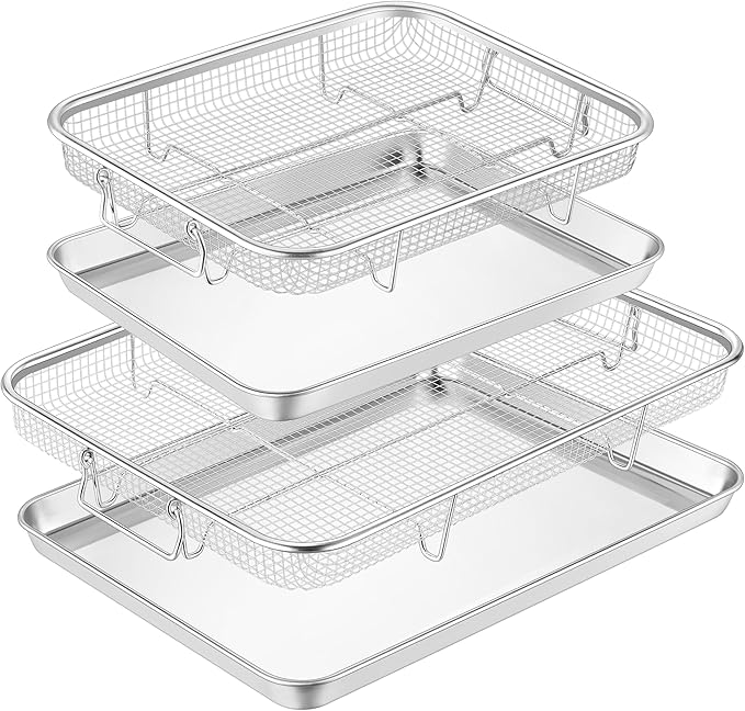 TeamFar Air Fryer Basket for Oven, 2 Set Stainless Steel Air Fryer Basket and by TeamFar