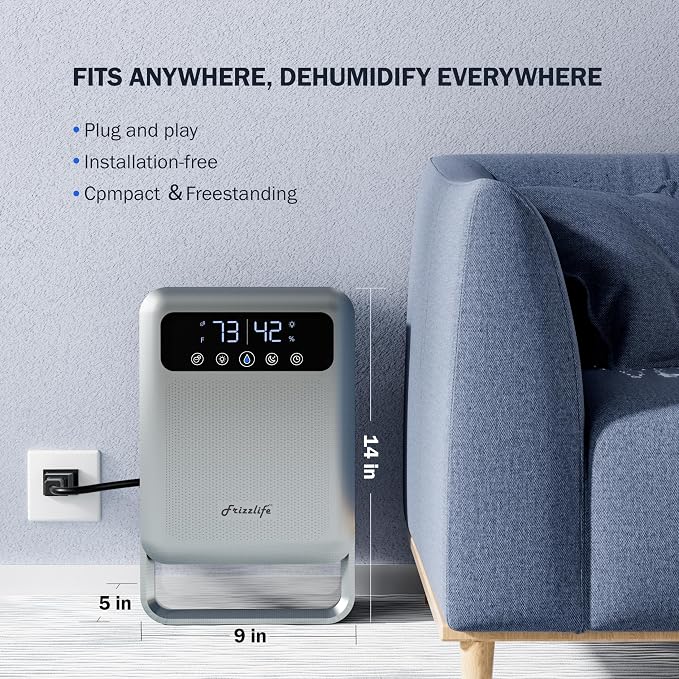 Frizzlife Air Dehumidifier, 135oz Water Tank W/Purifying Function, Quiet Small - Image 7