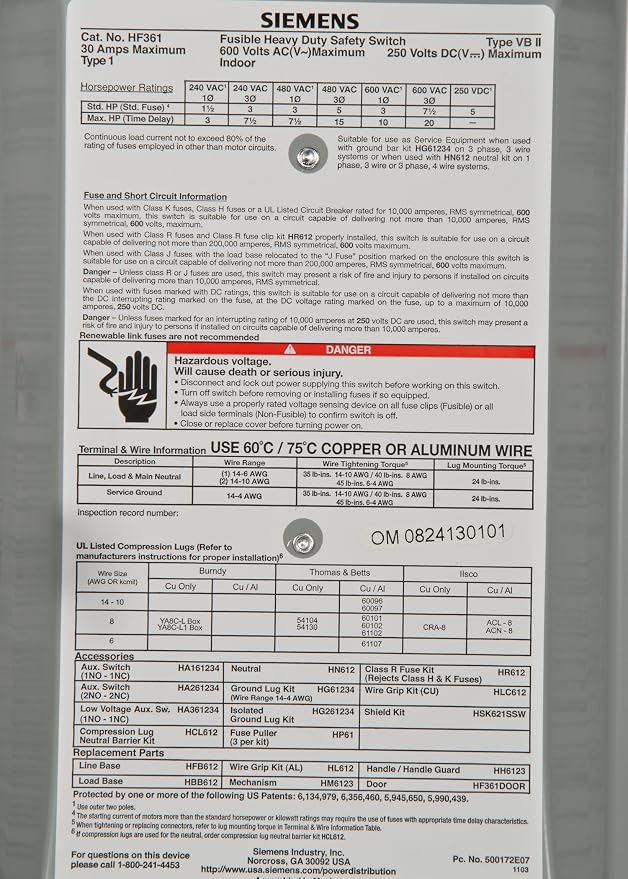 Siemens 30-Amp 3 Pole 600-volt Fused Heavy Duty Safety Switches and iPower 6 - Image 4