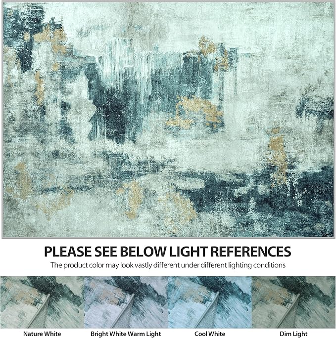 8x10 Area Rugs for Living Room Rug Washable: Abstract Large Rug for Dining Room Bedroom Carpet Non Slip 8 by 10 Indoor Modern Nursery Home Office Teal Grey Gold