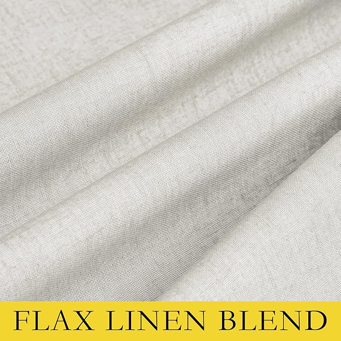 NICETOWN 100% Absolutely Blackout Linen Curtains with Thermal Insulated White Liner, Ivory, W52, 2 Pieces, Noise Reducing Textured Linen Look Curtains for Windows 102 inch Length for Classroom