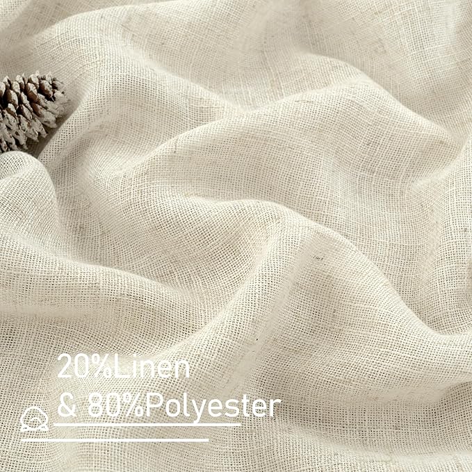LAMIT Light Filtering Linen Curtains 84 inches Long for Bedroom, Cream Ivory Linen Textured Semi Sheer Back Tab and Rod Pocket Natural Boho Drapes for Living Room, 2 Panels, 42 x 84 Inch