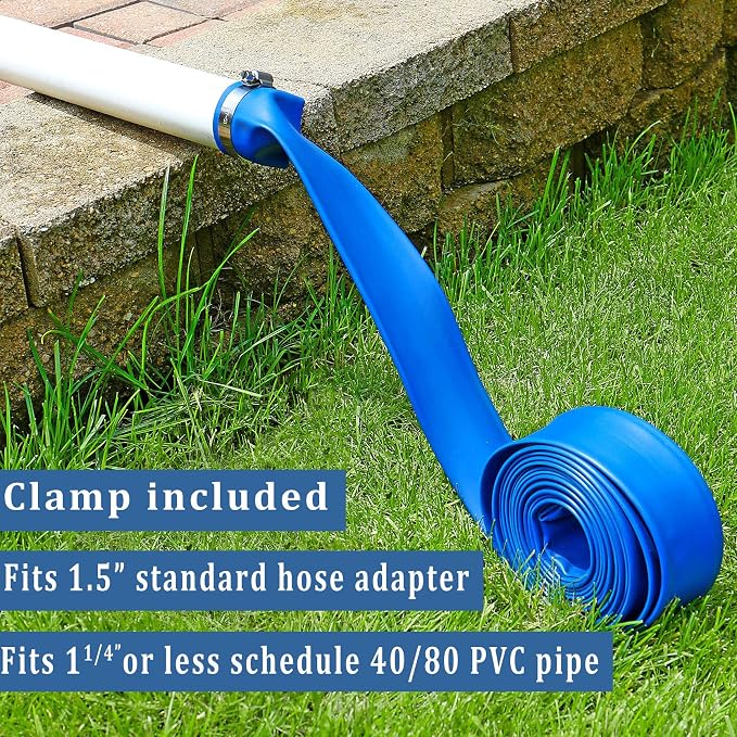 Pool Backwash Hose 1 1/2 inch × 25 ft Thicken Blue Water Discharge Pipe Lay - Image 4