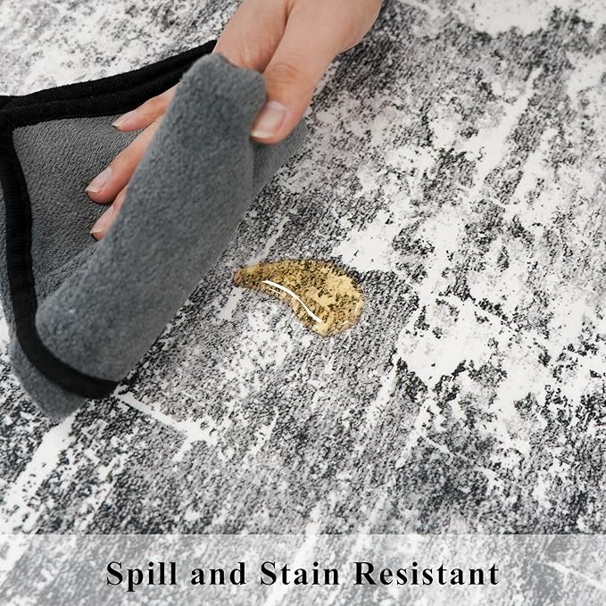 2x6 Abstract Kitchen Runner Rug - Washable Non-Slip Hallway Bedroom Carpet Low Pile Laundry Entryway Rugs with Non Slip Rubber Backing Modern Home Decor Mat for Dining Room Bathroom (2x6 Black/Grey)