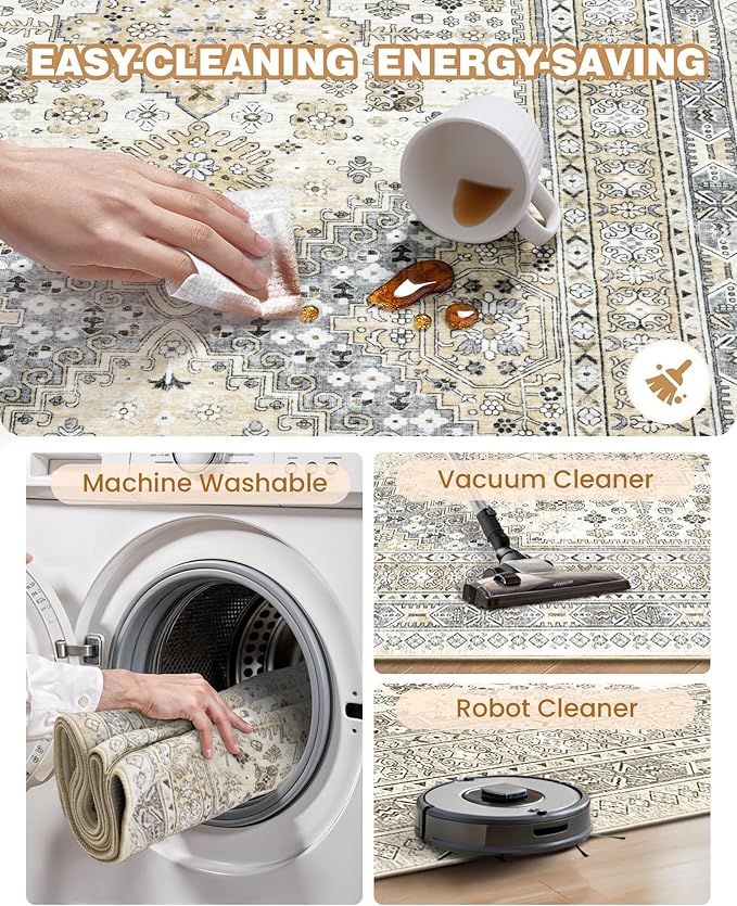 Kitchen Runner Rug Non Slip Washable 2.5x8, Soft Low Pile Entryway Rug Runners for Hallways,Carpet Runner for Living Room,Kitchen, Laundry, Bathroom(Beige,2.5'x8')
