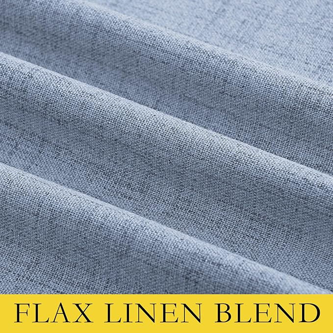 NICETOWN Stone Blue Vintage Linen 100% Blackout Curtains for Living Room, Thermal Insulated Curtains 45" Long, Noise Reducing Window Treatment Drapes for Hall Room, 52" Wide Per Panel, Set of 2