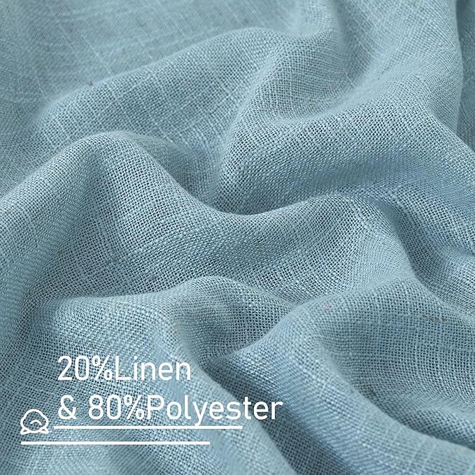 LAMIT Linen Curtains 48 Inch Length 2 Panels, Light Filtering Panels Back Tab and Rod Pocket Country Decor Drapes for Kitchen/Window/Loft Room/Bedroom, 34 x 48 Inch, Stone Blue