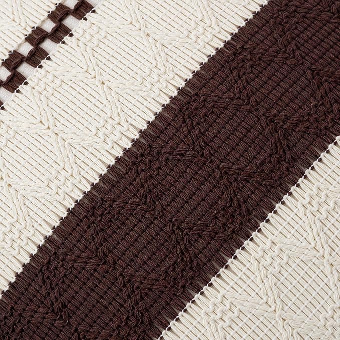 Fancy Homi Set of 1 Boho Brown Decorative Throw Pillow Cover 16x16 Inch for Couch Bed Sofa, Aesthetic Modern Organic Farmhouse Home Decor, Soft Cotton Cute Accent Macrame Woven Cushion Case