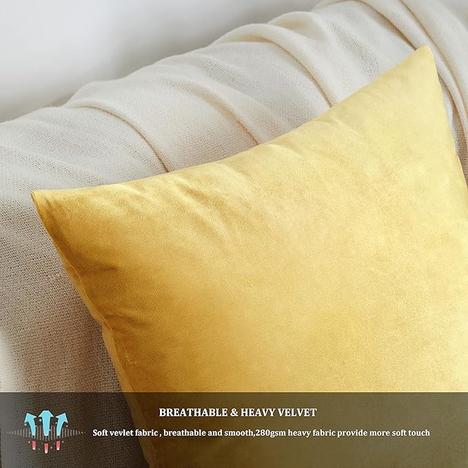 GIGIZAZA Decorative Couch Throw Pillow Covers,Set of 2 Yellow Square Pillow Cushion Covers 26x26,Pillow Cases Velvet Pillow Covers