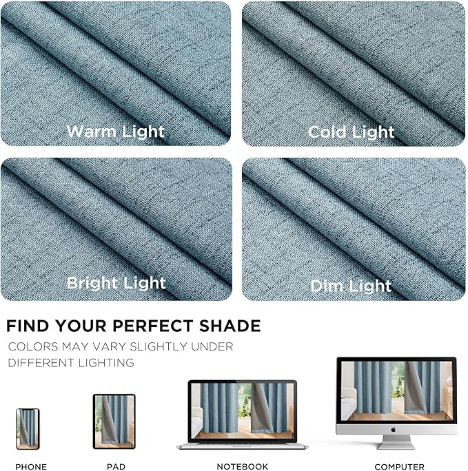 Joydeco Blackout Curtains for Bedroom - 100% Light Blocking 2 Panels Sky Blue Drapes 42" W x 108" L, Thermal Insulated Room Darkening Curtains, Linen Textured for Living Room, Rod Pocket & Back Tabs