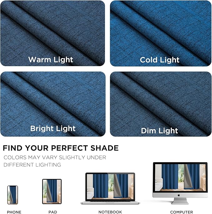 Joydeco Linen Blackout Curtains for Bedroom - 100% Light Blocking 1 Panels, Navy Blue Drapes 100" W x 90" L, Thermal Insulated Room Darkening Curtains for Living Room, Rod Pocket & Back Tabs