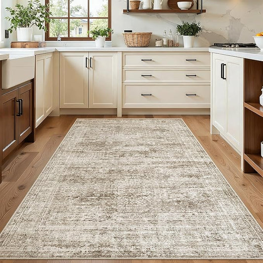 Area Rugs 4x6 for Living Room, Vintage Washable Rugs for Dining Room, Kitchen, Non-Slip Area Rug Brown