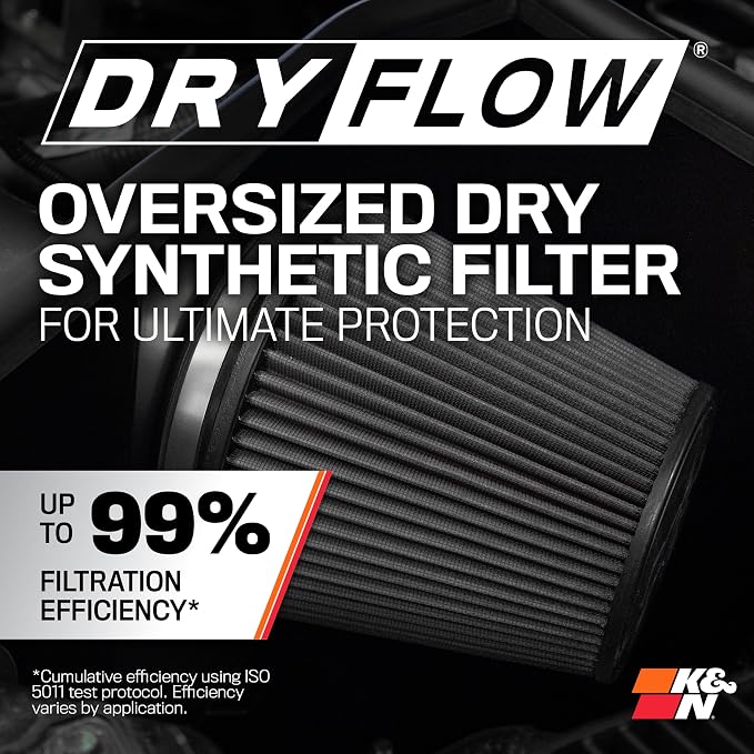 K&N Cold Air Intake System: Dry-Flow Air Filter, Increase Performance & Towing: - Image 4
