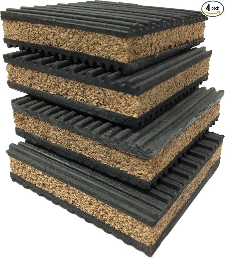 4 Pack of Anti Vibration Pads 4" x 4" x 7/8" Rubber/Cork Vibration isolation by PneumaticPlus