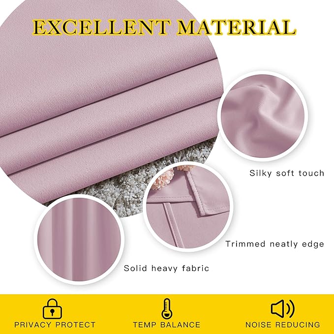 NICETOWN 80 inch Curtains Privacy for Doorway - Thermal Insulated Grommet Window Treatments Room Darkening Sound Reducing for Bedroom/Home Office (Baby Pink, Set of 2, W46 x L80)