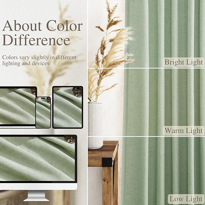 Nanspring Mist Sage Linen Curtains 84 Inch Length 2 Panels Set for Living Room Rod Pocket Back Tab Light Filtering Window Drapes for Bedroom Dining Room Protect Privacy Modern Farmhouse Decor 52x84