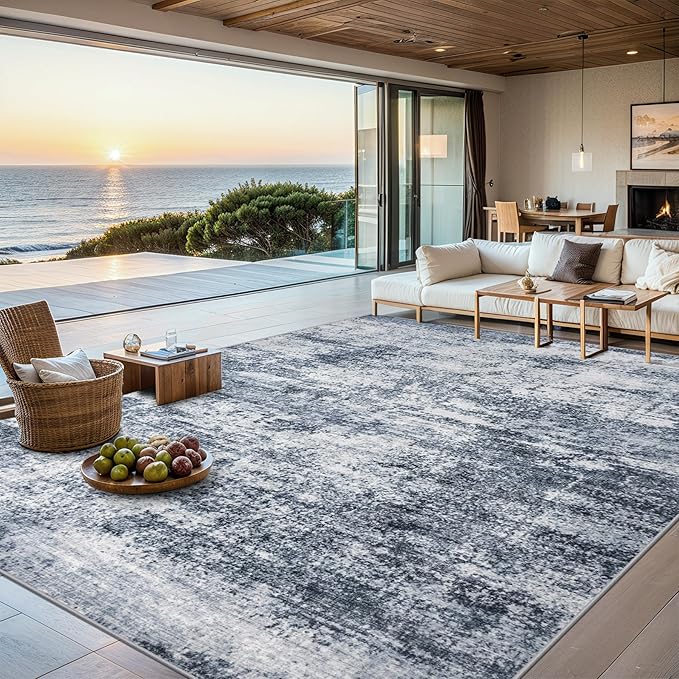Area Rugs Living Room Rug - 5x7 Washable Modern Abstract Soft Neutral Non-Slip Carpet Large Indoor Floor Thin Carpets for Bedroom Dining Room Farmhouse Nursery Home Office Grey Blue