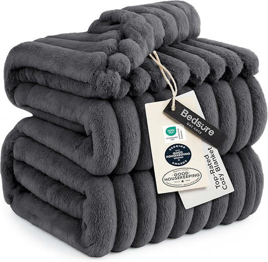 Bedsure GentleSoft Large Fleece Blanket for Bed - Cozy Soft Throw Blankets for Women, Cute Large Throws for Girls, Grey, 120x120 Inches