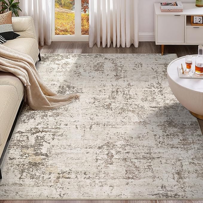 UERMEI 8x10 Area Rug Living Room Rugs - Washable Neutral Modern Abstract Soft Thin Large Rug Indoor Floor No Slip Rug Carpet for Bedroom Under Dining Table Home Office Decor - Dark Brown