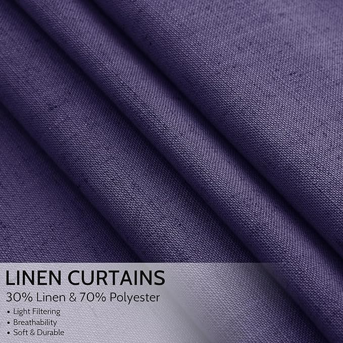 Nanspring Purple Linen Blend Light Filtering Back Tab Curtains 102 Inches Long, Semi Sheer Privacy Drapes for Living Room & Bedroom, 52x102 inch, 2 Panels